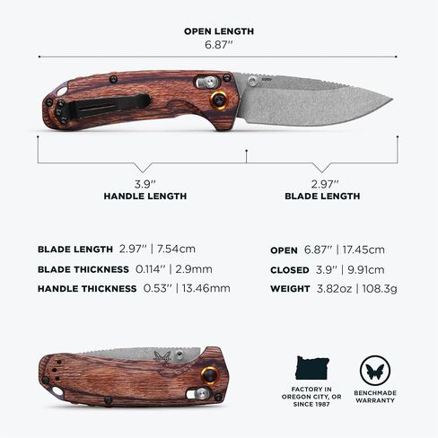 Benchmade North Fork Hunting Knife, S30V Steel Blade (15032) | Dark Brown Wood handle, Drop-Point blade in Kuwait