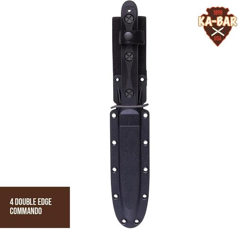 KA-BAR John Ek Commando Knife Co. - EK44 a 6.625 inch 1095 Cro-Van Steel Blade sets in a Glass Filled Nylon Handle 12.625 inch Overall. 56-58 HRC Made in USA in Kuwait