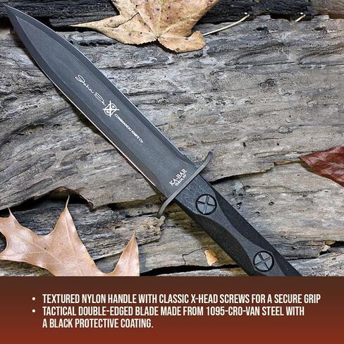 KA-BAR John Ek Commando Knife Co. - EK44 a 6.625 inch 1095 Cro-Van Steel Blade sets in a Glass Filled Nylon Handle 12.625 inch Overall. 56-58 HRC Made in USA in Kuwait