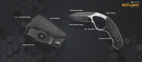 NCO LowVz - Fixed Blade Knife - Full-tang AUS-8 stainless steel - includes injection molded trainer, Appendix Carry Clip and Injection Molded sheath | Compact fixed blade knife with AUS-8 steel, TiN coating, G10 handle, concealment sheath & trainer for ev in Kuwait