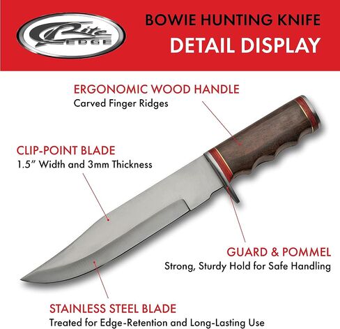 SZCO Full Tang Hunting Knife 12 Inch - Pocket Knifes with Stainless Steel Blade, Wood Handle & Leather Sheath - Camping Knife for Hiking, Camping & Outdoor - Skinning knife for Men in Kuwait