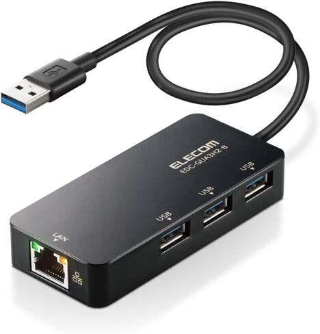 Elecom EDC-GUA3H2-B Wired LAN Adapter, USB 3.0, USB-A, USB to RJ45 Converter Adapter, Gigabit USB Hub (USB-A x 3 Ports), Compatible with Windows 11/10/8.1, MacOS 12/11/10.15, Black in Kuwait