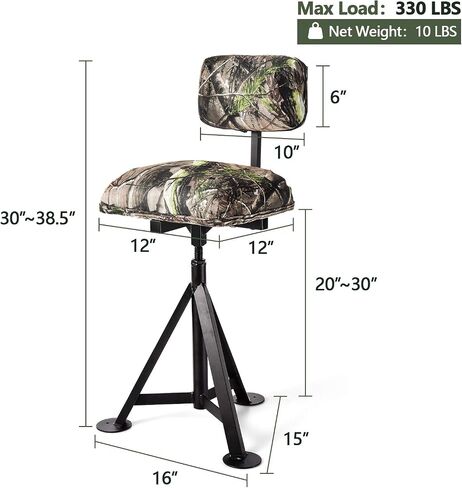 LDAILY Moccha 360 Swivel Hunting Chair, Camo Blind Chair with Detachable Backrest, Padded Seat, Height Adjustable Hunter Fishing Camping Stool in Saudi Arabia
