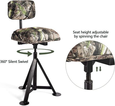 LDAILY Moccha 360 Swivel Hunting Chair, Camo Blind Chair with Detachable Backrest, Padded Seat, Height Adjustable Hunter Fishing Camping Stool in Saudi Arabia