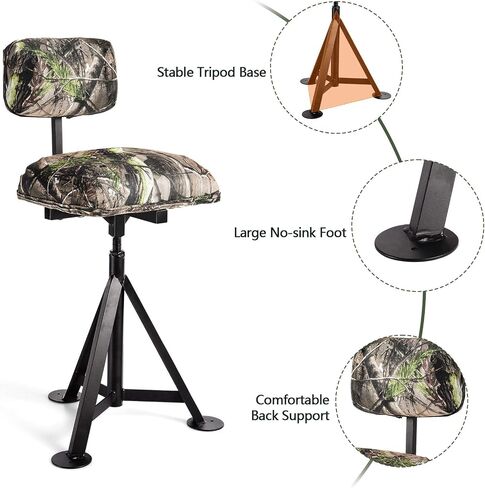 LDAILY Moccha 360 Swivel Hunting Chair, Camo Blind Chair with Detachable Backrest, Padded Seat, Height Adjustable Hunter Fishing Camping Stool in Saudi Arabia