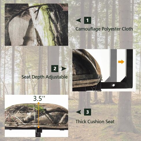 LDAILY Moccha 360 Swivel Hunting Chair, Camo Blind Chair with Detachable Backrest, Padded Seat, Height Adjustable Hunter Fishing Camping Stool in Saudi Arabia