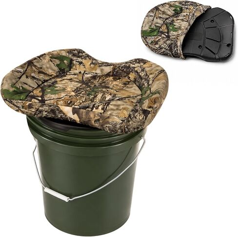 FUNHORUN 5 Gallon Bucket Seat Lid with Camouflage Cover, 360° Silent Swivel | Ergonomic Design, Padded Bucket Lid Seat for Hunting, Fishing, Camping, Portable, Fit 11"-11¾" Diameter (Bucket Not Included) in Saudi Arabia