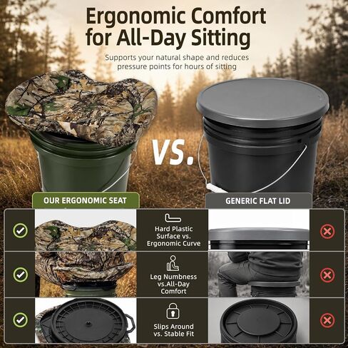 FUNHORUN 5 Gallon Bucket Seat Lid with Camouflage Cover, 360° Silent Swivel | Ergonomic Design, Padded Bucket Lid Seat for Hunting, Fishing, Camping, Portable, Fit 11"-11¾" Diameter (Bucket Not Included) in Saudi Arabia