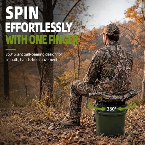 FUNHORUN 5 Gallon Bucket Seat Lid with Camouflage Cover, 360° Silent Swivel | Ergonomic Design, Padded Bucket Lid Seat for Hunting, Fishing, Camping, Portable, Fit 11"-11¾" Diameter (Bucket Not Included) in Saudi Arabia