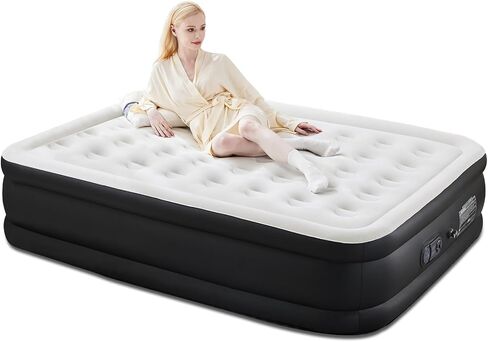 22" Twin Air Mattress with Built-in Pump, Portable Flocked Surface Blow Up Inflatable Bed with Storage Bag for Camping & Indoor Use, Supports Up to 660 Lbs, Non-Slip Stable Base in Saudi Arabia