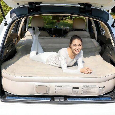 KMZ SUV Air Mattress with Built-in Pump & 2 Pillows, Quick Inflate | Thickened Flocked PVC, Durable Inflatable Car Bed for SUV Camping, Road Trips & Truck in Saudi Arabia