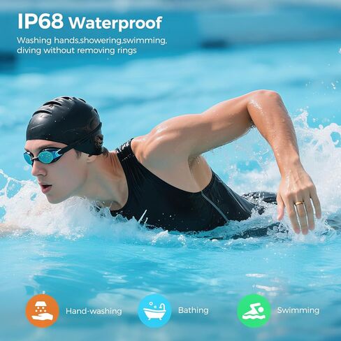 Smart Ring for Women Men, Health Fitness Tracker Rings, IP68 Waterproof, Long Lasting Batteries Sleep Ring with Charging Case and Protector, Remote Photography, No App Fees (Black, 10#) in Saudi Arabia