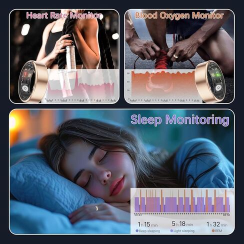 Smart Ring for Women Men, Fitness Ring with Heart Rate, Blood Oxygen, HRV, Stress, Sleep Tracker, Step Tracker, lP68 Waterproof Smart Ring for iPhone & Android, No Subscription Fee (Rose Gold, 11# in Saudi Arabia