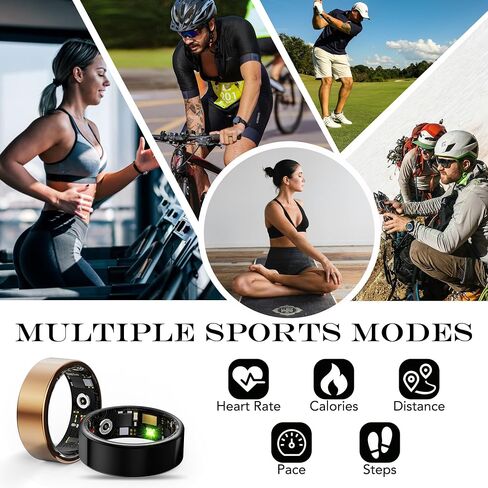 Smart Health Ring Fitness Tracker for Men Women, Sleep, Stress & Activity Monitoring, IP68 Waterproof, Long Lasting Battery, No Subscription Fees, Pale Gold 10# in Saudi Arabia