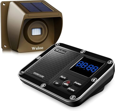 Solar Driveway Alarm Wireless Outside 1800ft Range, Outdoor Motion Sensor & Detector Driveway Alert System with Rechargeable Battery/Weatherproof/Mute Mode(1&1-Brown) in Saudi Arabia
