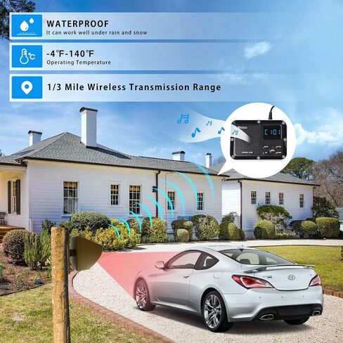 Solar Driveway Alarm Wireless Outside 1800ft Range, Outdoor Motion Sensor & Detector Driveway Alert System with Rechargeable Battery/Weatherproof/Mute Mode(1&1-Brown) in Saudi Arabia