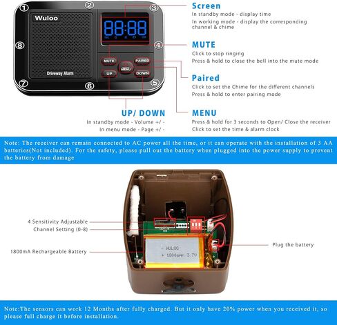 Solar Driveway Alarm Wireless Outside 1800ft Range, Outdoor Motion Sensor & Detector Driveway Alert System with Rechargeable Battery/Weatherproof/Mute Mode(1&1-Brown) in Saudi Arabia