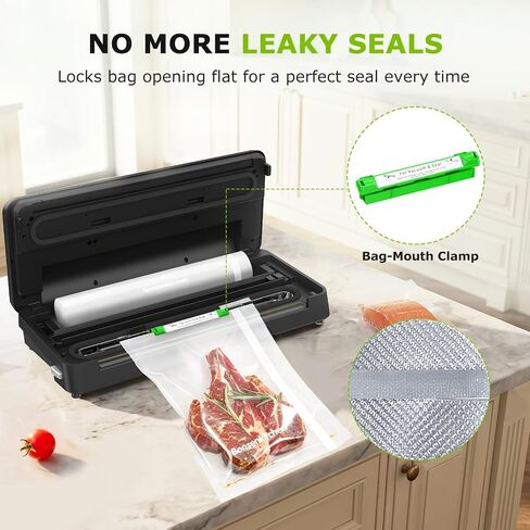 Bonsenkitchen Vacuum Sealer Machine,1 Roll&5 Pre-Cut Bags,Multiple Modes | Food Sealer Vacuum Sealer with Cutter&Bag Storage,External Air Suction Hose,Widen Sealing Strip,Starter Kit for Food Storage in Saudi Arabia