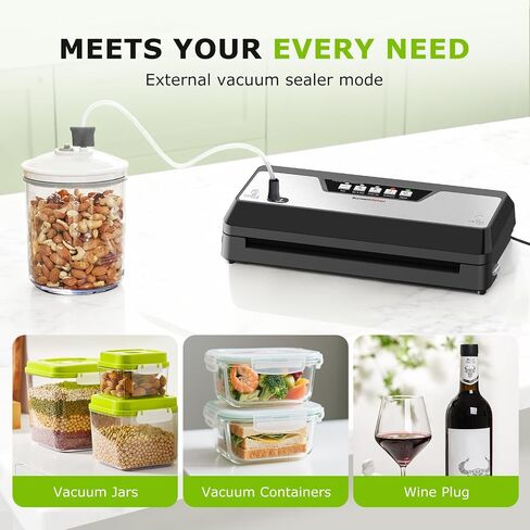 Bonsenkitchen Vacuum Sealer Machine,1 Roll&5 Pre-Cut Bags,Multiple Modes | Food Sealer Vacuum Sealer with Cutter&Bag Storage,External Air Suction Hose,Widen Sealing Strip,Starter Kit for Food Storage in Saudi Arabia