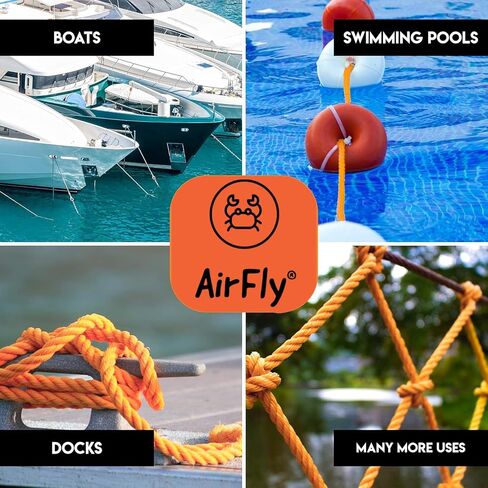 حبل مضفر من AirFly بطول 100 قدم مع عوامات قابلة للطفو، قطر 1/4 بوصة، مقاوم للزيت والرطوبة، مثالي لمصائد السلطعون، ومصائد جمبري جراد البحر، وشبكات الأطواق in Kuwait