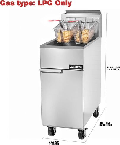 EGGKITPO Commercial Liquid Propane Gas Fryer 3 Burnner 90,000 BTU CSA Certified Commercial Deep Fryer with 40lb. Oil Capacity Stainless Steel Floor Fryer with 2 Baskets for Restaurant and Business Use in Saudi Arabia