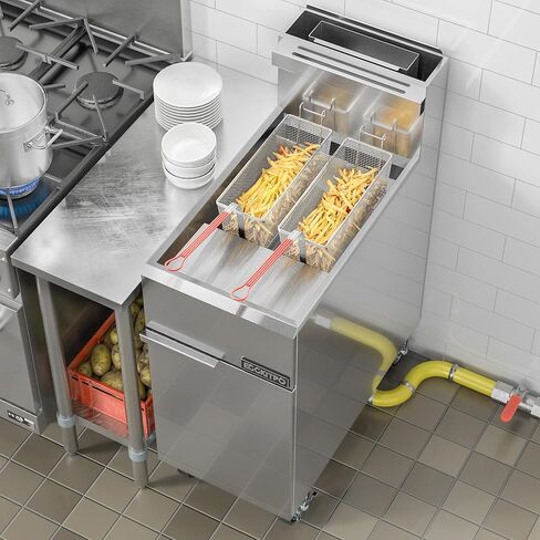 EGGKITPO Commercial Liquid Propane Gas Fryer 3 Burnner 90,000 BTU CSA Certified Commercial Deep Fryer with 40lb. Oil Capacity Stainless Steel Floor Fryer with 2 Baskets for Restaurant and Business Use in Saudi Arabia