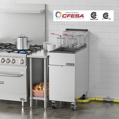EGGKITPO Commercial Liquid Propane Gas Fryer 3 Burnner 90,000 BTU CSA Certified Commercial Deep Fryer with 40lb. Oil Capacity Stainless Steel Floor Fryer with 2 Baskets for Restaurant and Business Use in Saudi Arabia