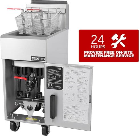 EGGKITPO Commercial Liquid Propane Gas Fryer 3 Burnner 90,000 BTU CSA Certified Commercial Deep Fryer with 40lb. Oil Capacity Stainless Steel Floor Fryer with 2 Baskets for Restaurant and Business Use in Saudi Arabia