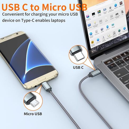 JXMOX USB C to Micro USB Cable, (3.3ft 2-Pack) Type C to Micro USB Charger Cord, Support Charge & Sync Compatible with Kindle/PS4/Xbox One/Android Phone and Samsung S7 S6 S5 and Micro USB Devices in Saudi Arabia