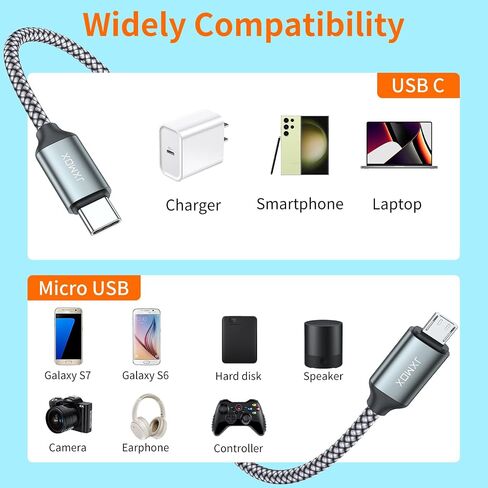 JXMOX USB C to Micro USB Cable, (3.3ft 2-Pack) Type C to Micro USB Charger Cord, Support Charge & Sync Compatible with Kindle/PS4/Xbox One/Android Phone and Samsung S7 S6 S5 and Micro USB Devices in Saudi Arabia