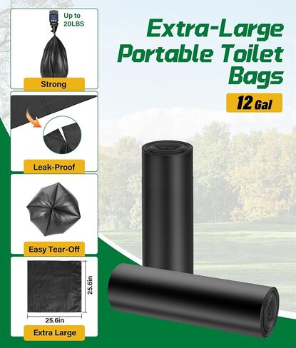 40 Portable Toilet Bags with 40 Poo Gel Set | 12 Gallon Camping Toilet Bag with Eco Super Absorbent Power,Emergency Poo Gel Bags for Camping, Hiking, RV Trips, Car Travel in Kuwait