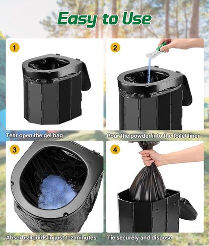 40 Portable Toilet Bags with 40 Poo Gel Set | 12 Gallon Camping Toilet Bag with Eco Super Absorbent Power,Emergency Poo Gel Bags for Camping, Hiking, RV Trips, Car Travel in Kuwait