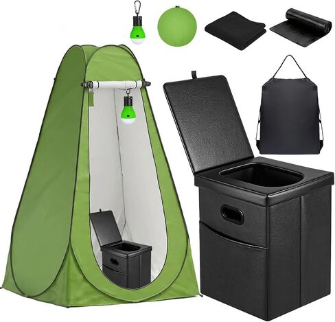 Panmout Portable Toilet Kit with Pop-Up Privacy Tent, 16.5" Camping Toilet | All-in-One Outdoor Portable Camping Bathroom with Camping Toilet , Waste Bags, LED Light for Camping, RV, Road Trip in Kuwait
