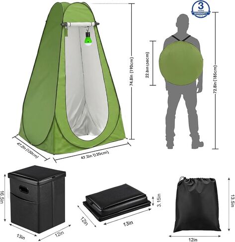 Panmout Portable Toilet Kit with Pop-Up Privacy Tent, 16.5" Camping Toilet | All-in-One Outdoor Portable Camping Bathroom with Camping Toilet , Waste Bags, LED Light for Camping, RV, Road Trip in Kuwait
