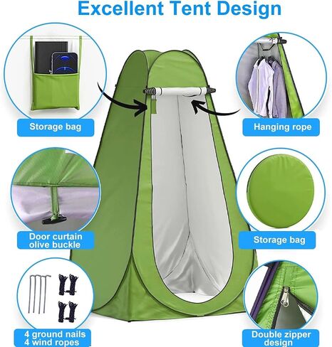 Panmout Portable Toilet Kit with Pop-Up Privacy Tent, 16.5" Camping Toilet | All-in-One Outdoor Portable Camping Bathroom with Camping Toilet , Waste Bags, LED Light for Camping, RV, Road Trip in Kuwait
