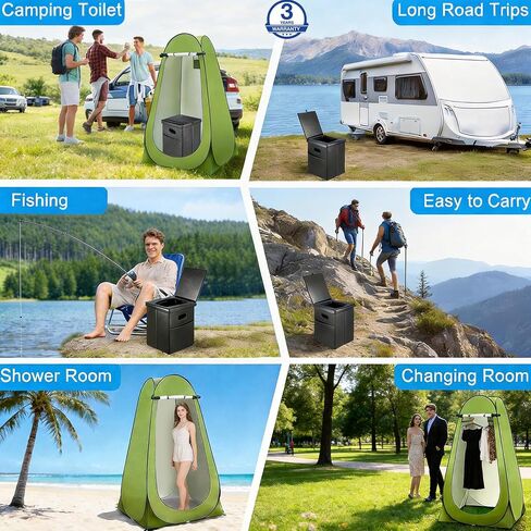 Panmout Portable Toilet Kit with Pop-Up Privacy Tent, 16.5" Camping Toilet | All-in-One Outdoor Portable Camping Bathroom with Camping Toilet , Waste Bags, LED Light for Camping, RV, Road Trip in Kuwait