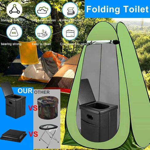 Panmout Portable Toilet Kit with Pop-Up Privacy Tent, 16.5" Camping Toilet | All-in-One Outdoor Portable Camping Bathroom with Camping Toilet , Waste Bags, LED Light for Camping, RV, Road Trip in Kuwait