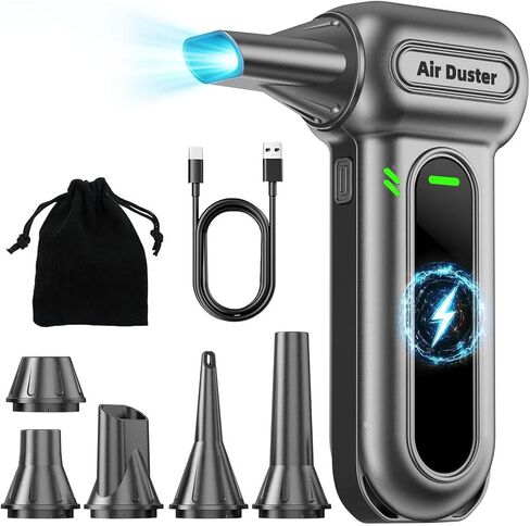 Electric Air Duster Cleaning Tools -180000RPM Super Power Cordless Air Duster, Rechargeable Brushless Motor Durable Blower, 4-Gear Adjustable Dust Blower Fan for Car, PC, Sliver in Kuwait