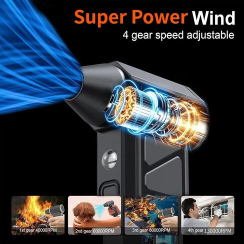 Compressed Air Duster -Turbo Fan,130000RPM Cordless Electric Air Blower | 4-speed adjustable rechargeable Air Duster for PC, Keyboards, Cars,Jet Dry Handheld Blower for Office and Home Cleaning in Kuwait