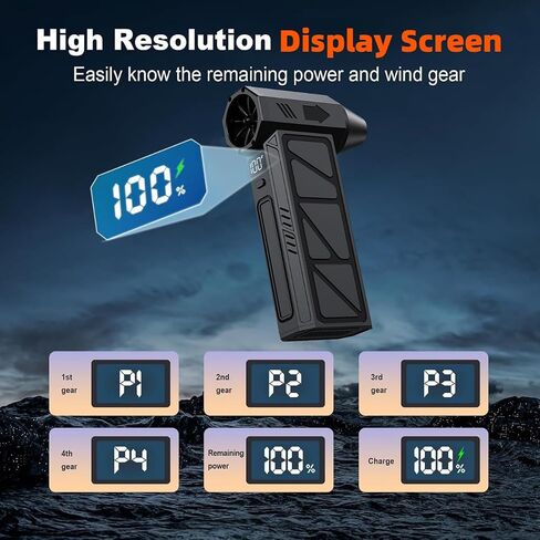 Compressed Air Duster -Turbo Fan,130000RPM Cordless Electric Air Blower | 4-speed adjustable rechargeable Air Duster for PC, Keyboards, Cars,Jet Dry Handheld Blower for Office and Home Cleaning in Kuwait