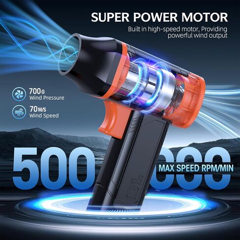 Electric Compressed Air Duster - 500,000 RPM Rechargeable Cordless Air Blower with Brushless Motor - 2 Batteries & Charger - Replaces Canned Air, for Outdoor, Cars, Computer, Keyboards Cleaning in Kuwait