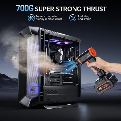 Electric Compressed Air Duster - 500,000 RPM Rechargeable Cordless Air Blower with Brushless Motor - 2 Batteries & Charger - Replaces Canned Air, for Outdoor, Cars, Computer, Keyboards Cleaning in Kuwait