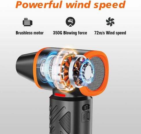 Compressed Air Duster, 360000RPM Electric Air Duster with 10000mAh Battery | 350g/72m/s Maximum wind speed Adjustable Rechargeable , Replace Compressed Air Can for PC, Keyboard, Home, Outdoors in Kuwait
