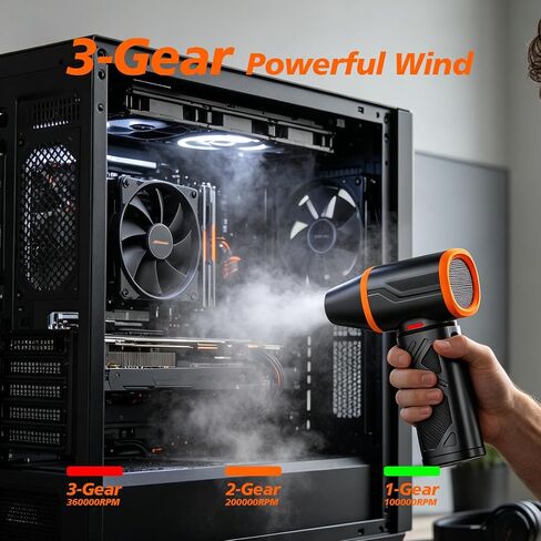 Compressed Air Duster, 360000RPM Electric Air Duster with 10000mAh Battery | 350g/72m/s Maximum wind speed Adjustable Rechargeable , Replace Compressed Air Can for PC, Keyboard, Home, Outdoors in Kuwait