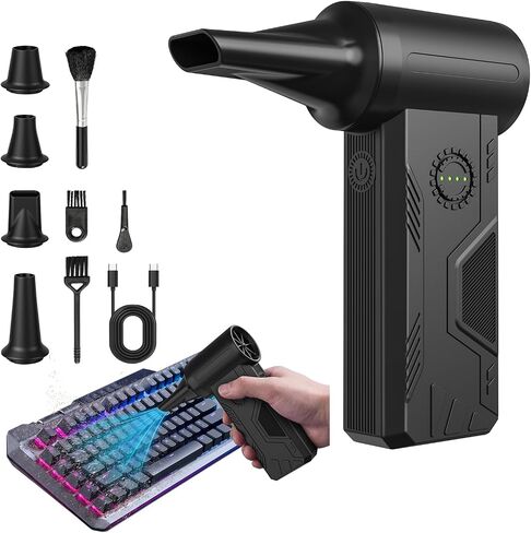 Compressed Air Duster, 110000RPM Turbo Fan, 15W Charge, 4-Speed | Powerful Cordless Electric Duster, 5200mAH Battery, Durable Mini Blower, 4 Nozzles & 4 Brushes Clean PC/Keyboard/Car/Home in Kuwait