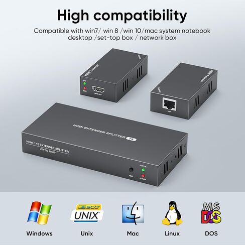 HDMI Extender Splitter 1x2, HD1080P@60Hz & 3D Visual, Extending 165ft (50m) Length Transmission Over CAT5e/CAT6/CAT7 Cable, 2 Channel Transmission with 2 HDMI Loop Out1 in Kuwait