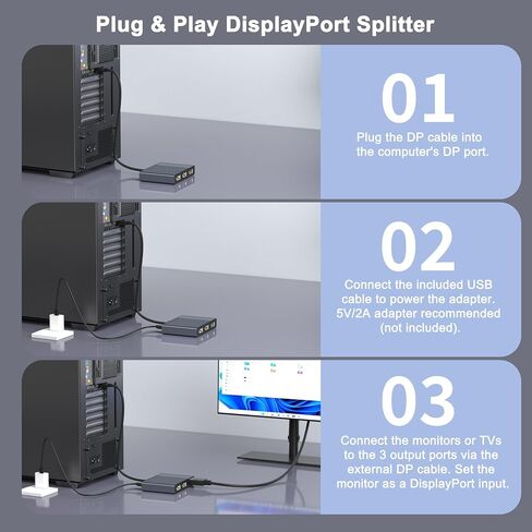 DisplayPort Splitter for 3 Monitors Extended Display, 4K@60Hz DisplayPort MST Hub 1 IN 3 OUT, Display Port to Display Port Adapter, DP to DP Multi Monitor Splitter for PC/NVIDIA/AMD Graphic Card in Kuwait
