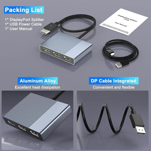 DisplayPort Splitter for 3 Monitors Extended Display, 4K@60Hz DisplayPort MST Hub 1 IN 3 OUT, Display Port to Display Port Adapter, DP to DP Multi Monitor Splitter for PC/NVIDIA/AMD Graphic Card in Kuwait