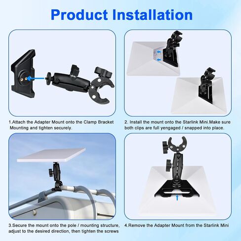 Starlink Mini Clamp Mount with Adapter Mount | Adjustable 360° Ball Head Bracket for Starlink Mini, Heavy Duty Clamp Mount for RV Ladder, Roof Rack, Pole, Boat Rail in Kuwait