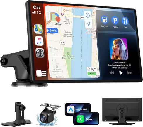 Wireless CarPlay Screen for Car, 9 Inch Portable Touchscreen for Apple CarPlay & Android Auto, Plug & Play, OTA Updates, Backup Camera & Screen Mirroring, Voice Control, GPS, Bluetooth 5.0, FM/AUX in Kuwait